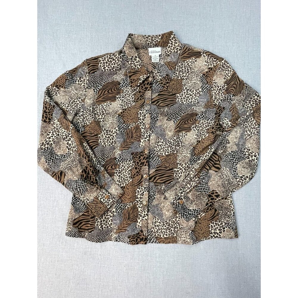 Modern Essentials Women's 14 Animal Print Long Sleeve Button Dress Shirt Used